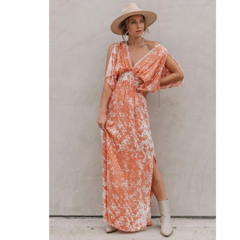 lovestitch Orange White Maxi Dress